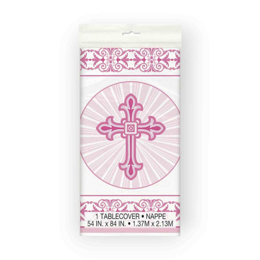 Picture of PLASTIC TABLE COVER RADIANT CROSS PINK - 137 X 213CM